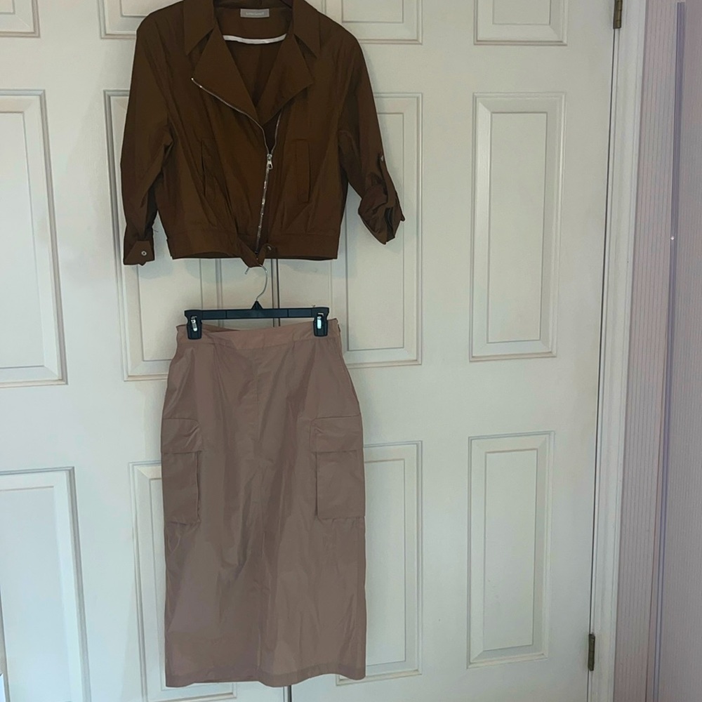 Utility Style Light Khaki Midi Skirt